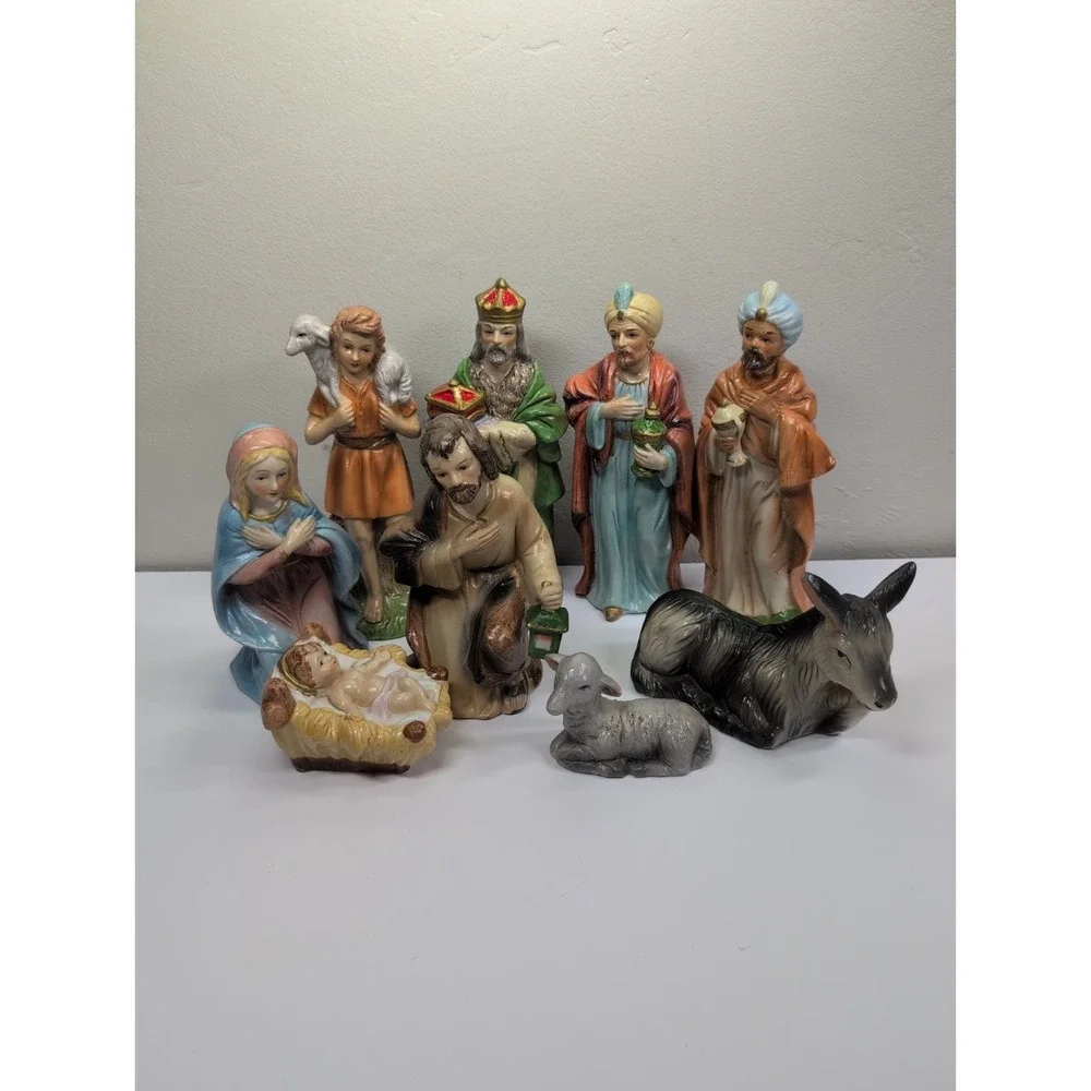 Vintage Homco Home Interiors Porcelain Figurine Complete Nativity Set 9pc #5216